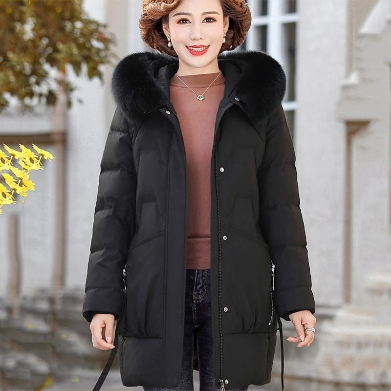 Women's Mid-length Down Jacket Winter Korean Loose Cotton Clothes Casual Hooded Padded Jacket Quilted Jacket