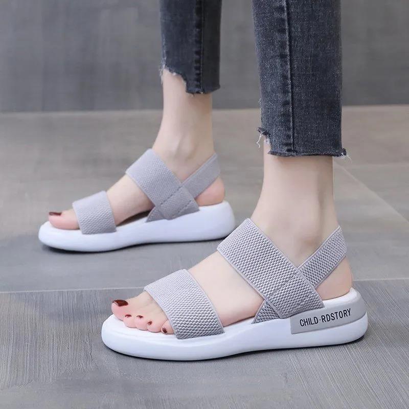 Women's Summer Light Cool Shoes Soft Sole Flat Casual Elastic Band Sandals Anti-slip Simple Outdoor Versatile Sandals