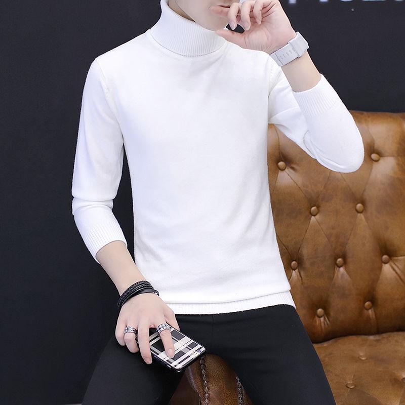 Warm Turtleneck Sweater Men Solid Knitted Mens Sweaters Casual Slim Pullover Male Double Collar Tops