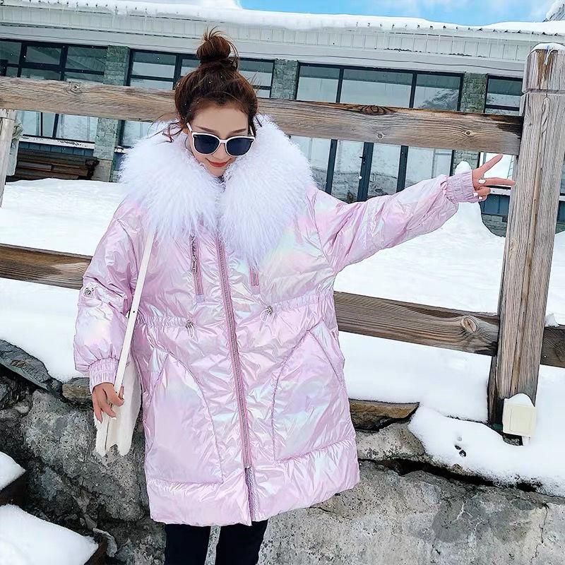 Winter Bright Face Down Jacket Women's Mid-length Waist Waist Bread Jacket Fashionable Loose Colorful