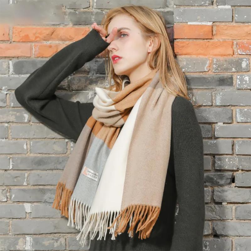 Wool Scarf Women Winter Style Korean Wild Plaid Shawl Cute Cashmere Womens Bib