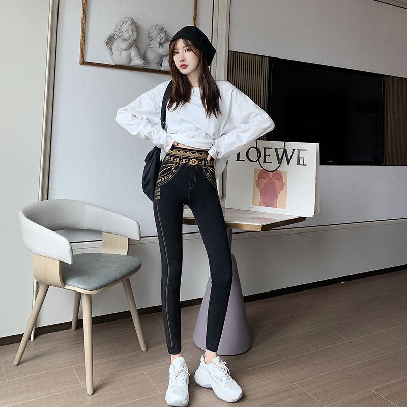 Autumn and Winter Modal High-waist Leggings Women Wear Slim Slimming All-match High-stretch Printing Feet Trousers Women