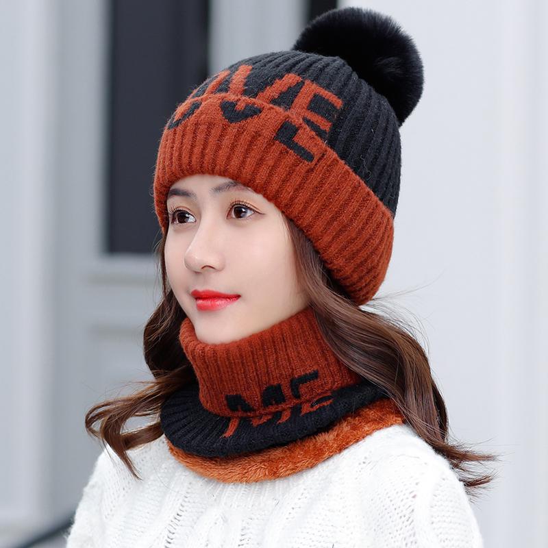 Warm Knitted Winter Hat for Women Girl Wool Beanies Skullies Velvet Hat Femme Balaclava Scarf Hat