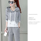 2pcs/set Women Sweatshirt Set Drawstring Plaid Sweatshirt Hoodies+Pants 2 Piece Set Women's Sports Suit Female Sportwear Hoodies Suit