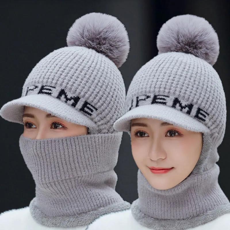 Hat Women's Winter Warmth and Thickened Cycling Wool Knitted Hat All-match Cold-proof Plus Velvet Outdoor One-piece Hat