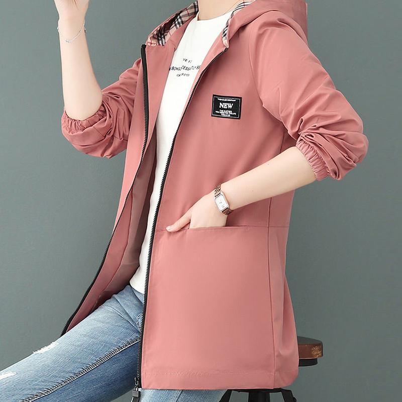 Spring Autumn Fashion Women Bomber Women Jacket Pocket Zipper Hooded Two Side Wear Outwear Loose Plus Size Windbreaker Female