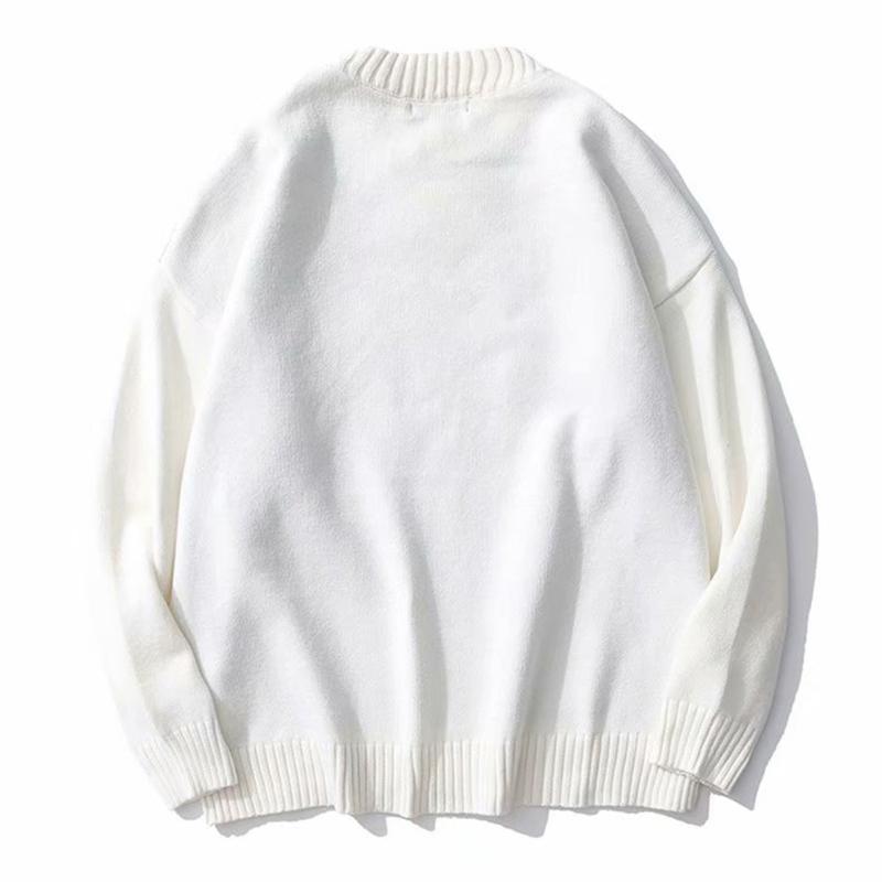 Anime Sweater Streetwear Hip Hop Harajuku Knitted Sweaters Women Oversized Loose O Neck Long Sleeve Black White Pullovers Japanese Fall Winter Sweater