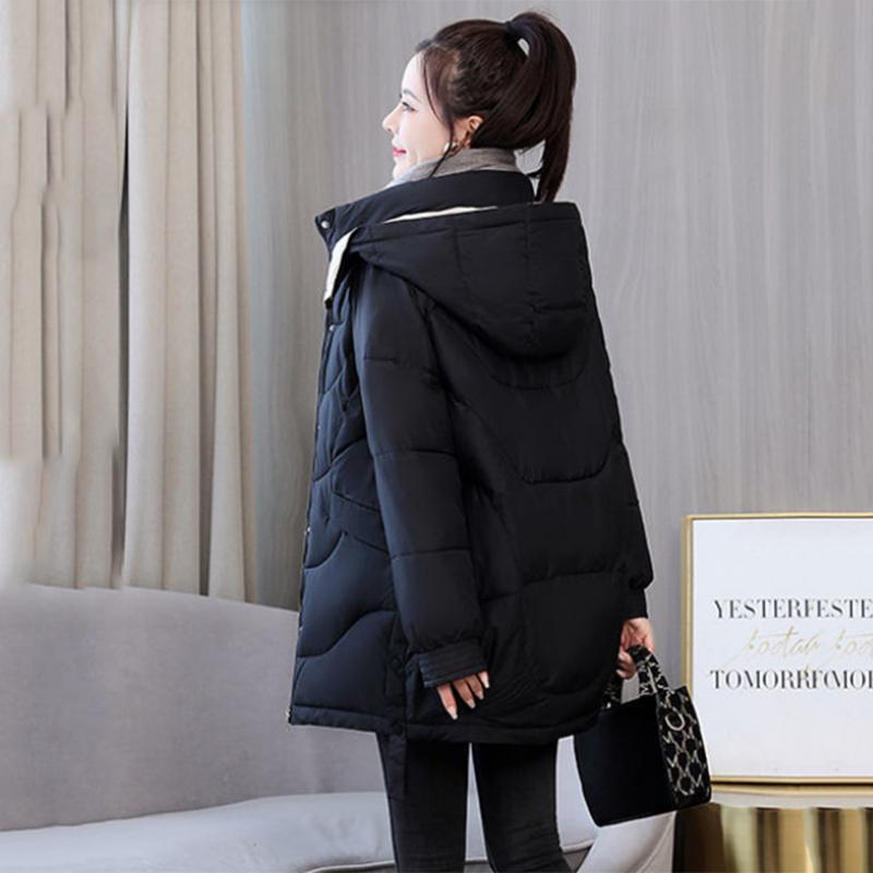 Women's Winter Korean Style Loose Quilted Jacket Women's Warm Stand-collar Down Jacket Solid Color Mid-length Down Jacket Quilted Jacket