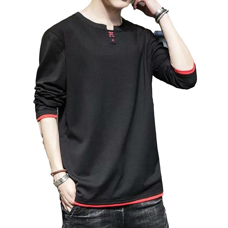 Fake Two Long-sleeved T-shirts Men's Spring and Summer Clothes Tops Trend Loose Sweater Students Loose Large Size Bottoming Shirt