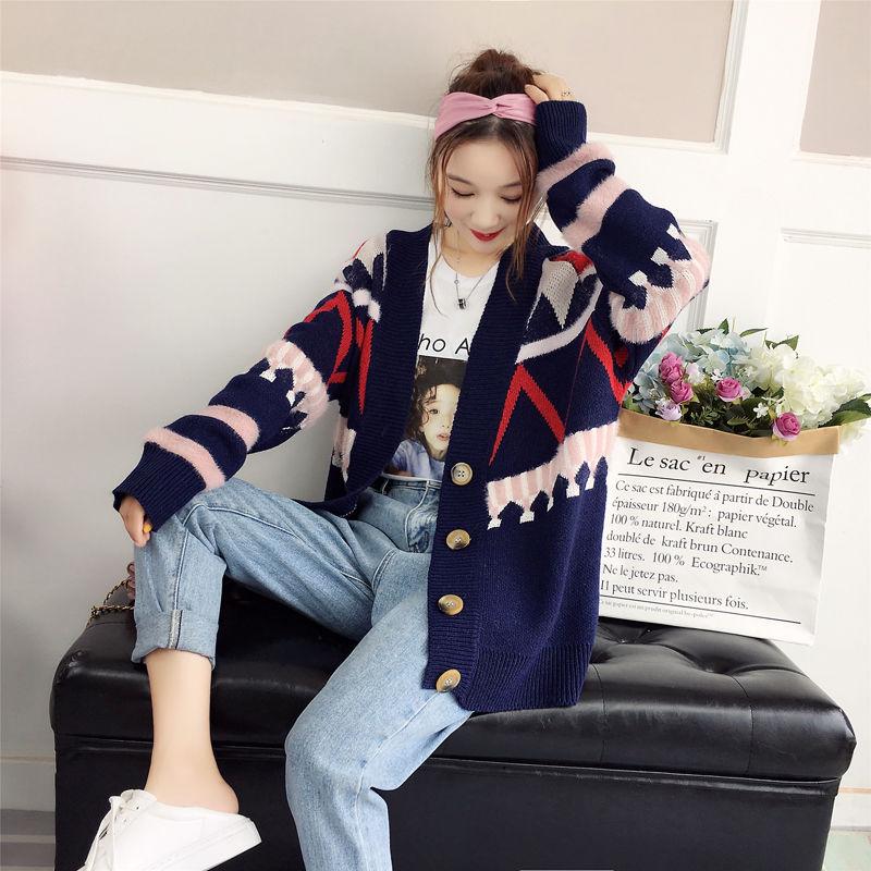 Fall Sweater Cardigans Women 2019 V Neck Open Stitch Loose Sweater Jacket Clothes Female Knit Coat