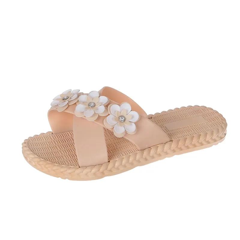 Slippers Women's Summer Outdoor Wear Fashion Beach Shoes Flower Sandals and Slippers Non-slip Flat Bottom All-match