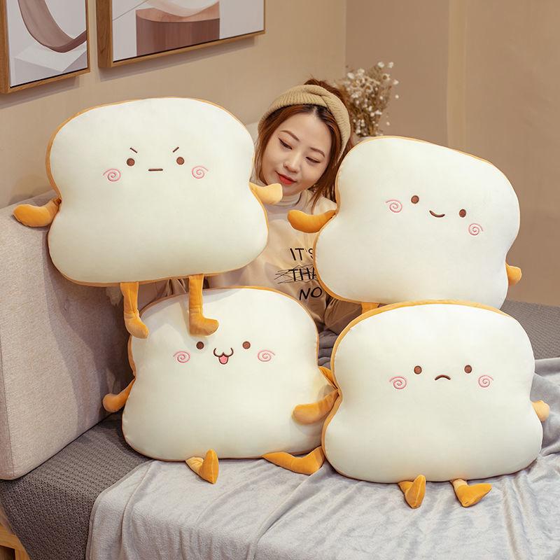 Cute Toast Pillow Quilt Dual-use Office Nap Pillow Coral Fleece Soft Blanket Car Cushion Living Room Sofa Back Cushion Seat Cushion