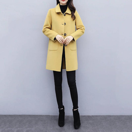 Woolen Coat Women Mid-Long Autumn Winter Jacket Woolen Coat Female 2019 Elegant Overcoat