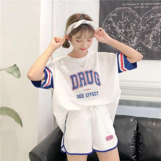 Half-sleeved Top + Shorts Two-piece Sports and Leisure Suit Women's Loose T-shirt Cute Home Casual Wear Fabric Soft Light and Breathable