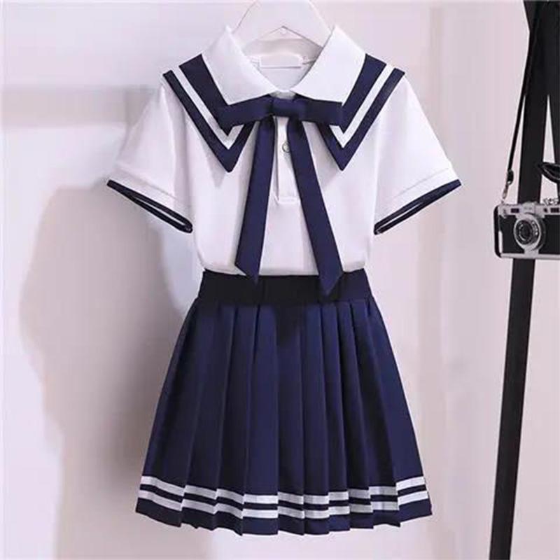 Girls' Uniform Set Summer Children's Clothing Children's School Uniforms Navy College Wind Pleated Skirt Two-piece