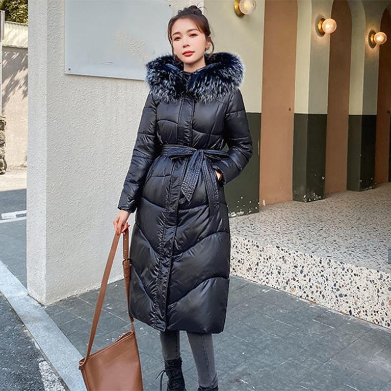 Women's Winter Korean Style Loose Quilted Coat Warm Stand-up Collar Down Jacket Women's Bright Face Long Down Jacket