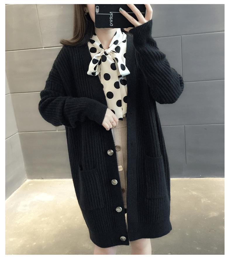 Sweater Coat Women's Winter Korean-style Loose-Fit Mid-length Outdoor Knitted Cardigan