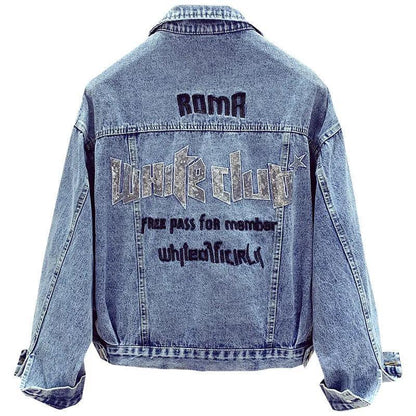 Denim Jacket Women's Spring and Autumn Style Back Sequin Embroidery Student Fashion Loose Top