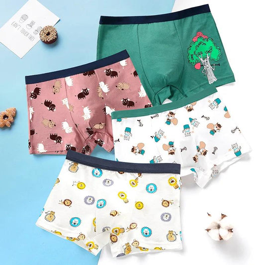 4 Pcs Lot 2 To 14 Years Boys Underwear Cartoon Tree Design Kids Cotton Briefs Children's Panties Soft Shorts