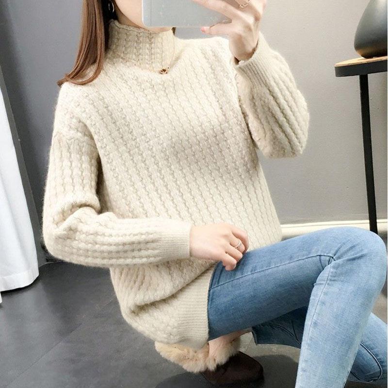 Sweater Women's Half Turtleneck Pullover Knitwear Korean Style Loose Fluffy Trending Sweater Autumn and Winter Purple Sweaters