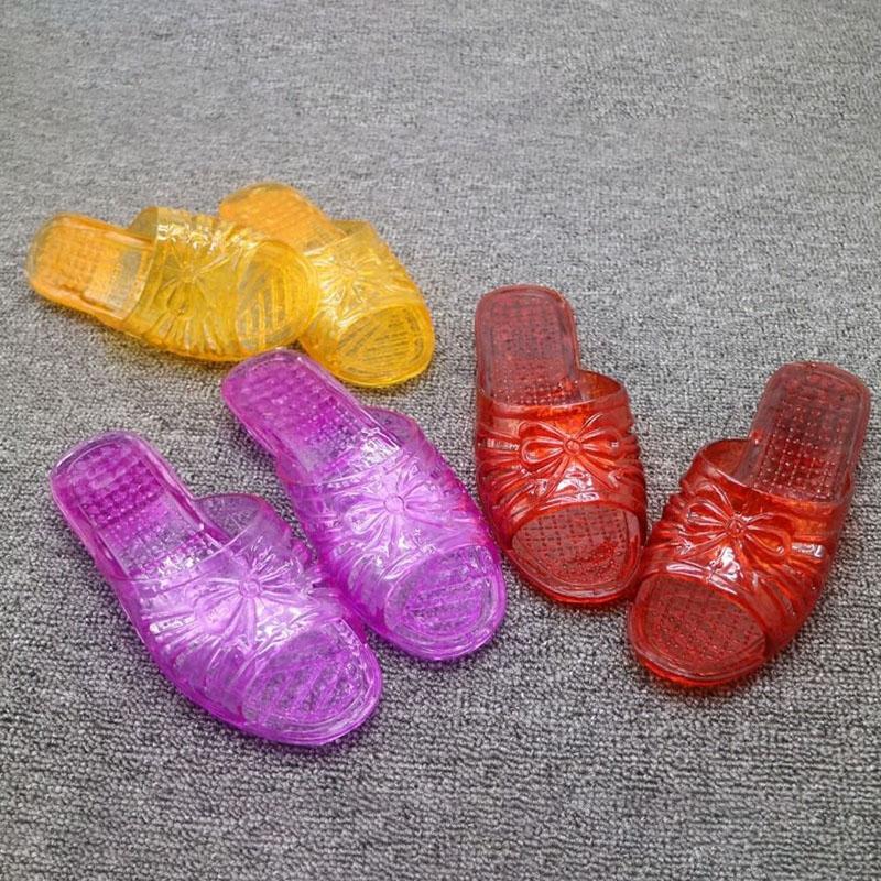 Jelly Transparent Crystal Plastic Flat-heeled Women's Slippers Ladies Summer Slope with Thick-soled Outdoor Sandals and Slippers Plastic Large Size