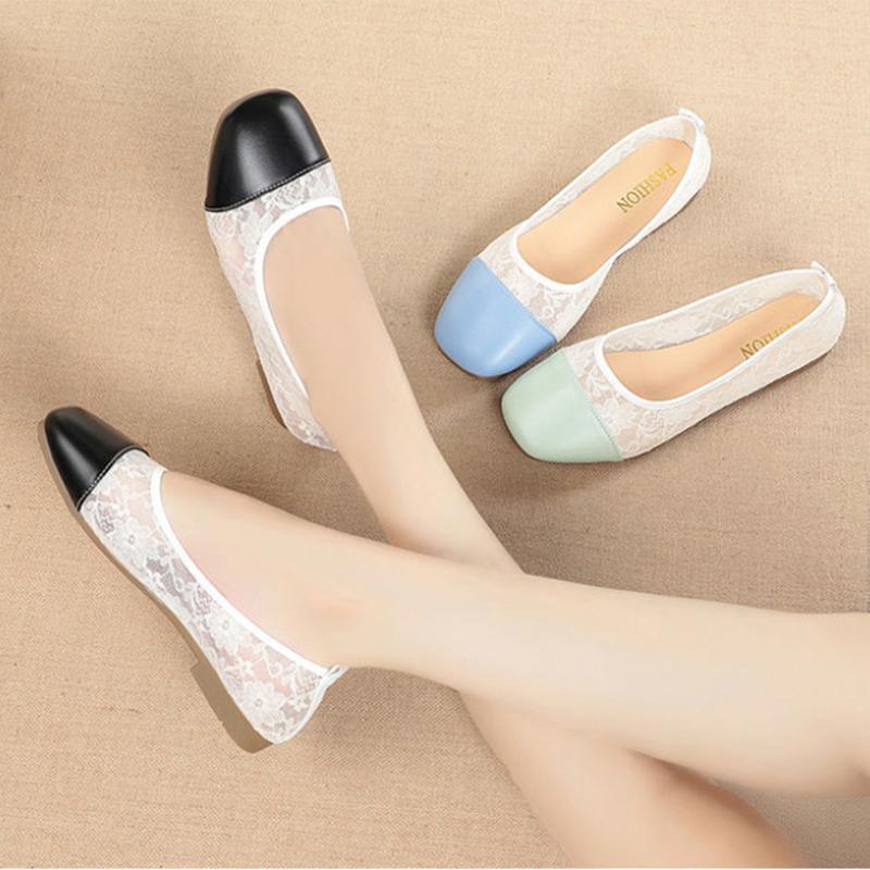 Peas Shoes Women Summer Breathable Flat Mesh Single Shoes Korean Style Shallow Mouth Fashion Lazy Shoes