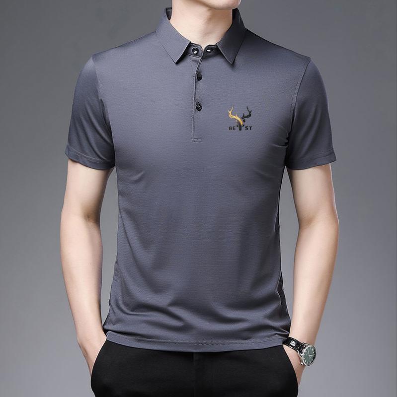 Spring and Summer Men's Lapel Thin Short-sleeved Polo Shirt Solid Color T-shirt Young and Middle-aged Dad Shirt