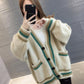 Autumn and Winter Knitted Casual Jacket Fashion Simple Cardigan Sweater Loose Green Striped Female Top