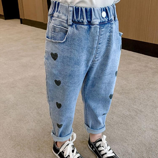 Children's Jeans Boys and Girls' Spring and Autumn Korean Style Casual Pants with Loose Embroidery Denim Pants