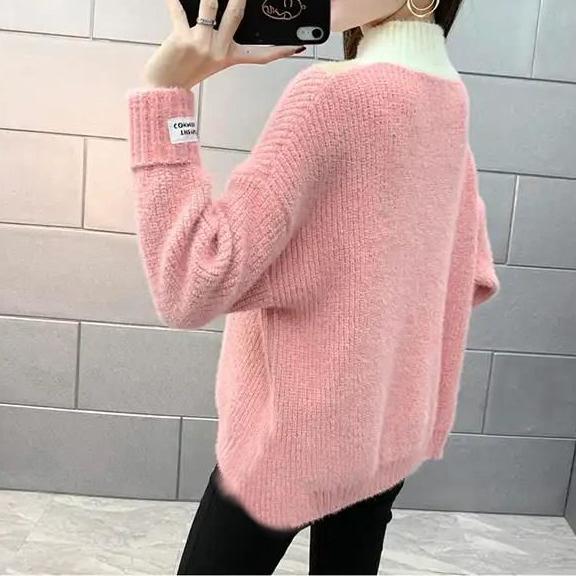 Women's Winter Casual Loose Half-high Collar Bottomed Sweater Autumn Thickened Sweater Large Size Knitted Pullover