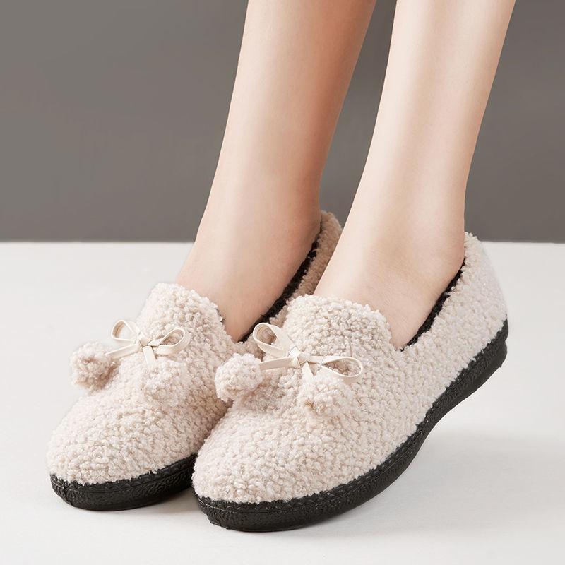 Women's Autumn and Winter Warm Doudou Shoes Thickened Soft Bottom Warm Woolen Shoes Flat Bottom Versatile Cotton Mother's Shoes