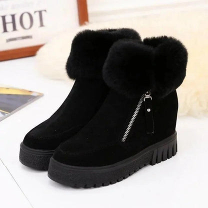 Real Rabbit Fur Plus Cashmere Shoes Increase In Thick Bottom Short Snow Boots Women's Plush Short Boots Winter Shoes Tide