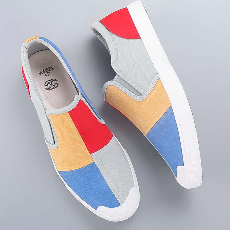 Plus Size 38-44 Summer Men Colorblock Canvas Sneakers Comfortable Running Basketball Shoes Breathable Shockproof Non-slip Shoes