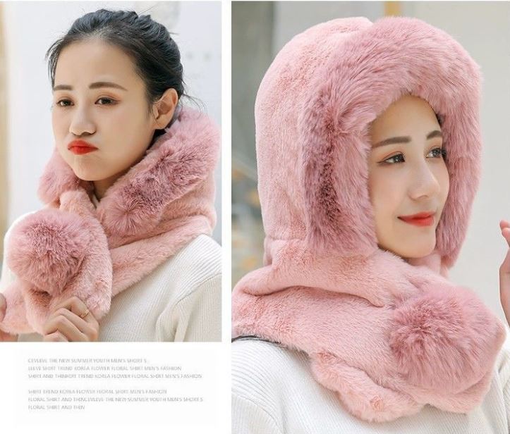 Plush Hat Winter Ladies Korean Version of The Rex Rabbit Fur Winter Outdoor Thickening Warm and Cold-proof Knitted Hat