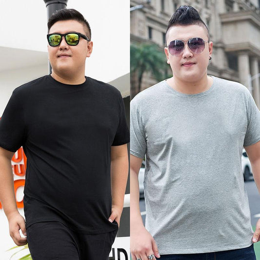 Men's Short-sleeved T-shirt Round Neck Plus Fat Big Size Youth Extra Large Fat Half-sleeved Casual Top T-shirt (2 pieces)