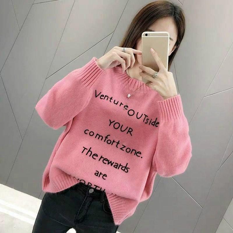 High Neck Sweater Female Autumn and Winter Solid Color Long-sleeved Large Size Warm Cashmere Sweater