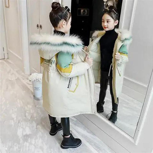 Girls' Cotton-padded Clothes Big Children's Korean Version Thickened Color-blocking Down Jacket Girls' Winter Cotton-padded Jackets