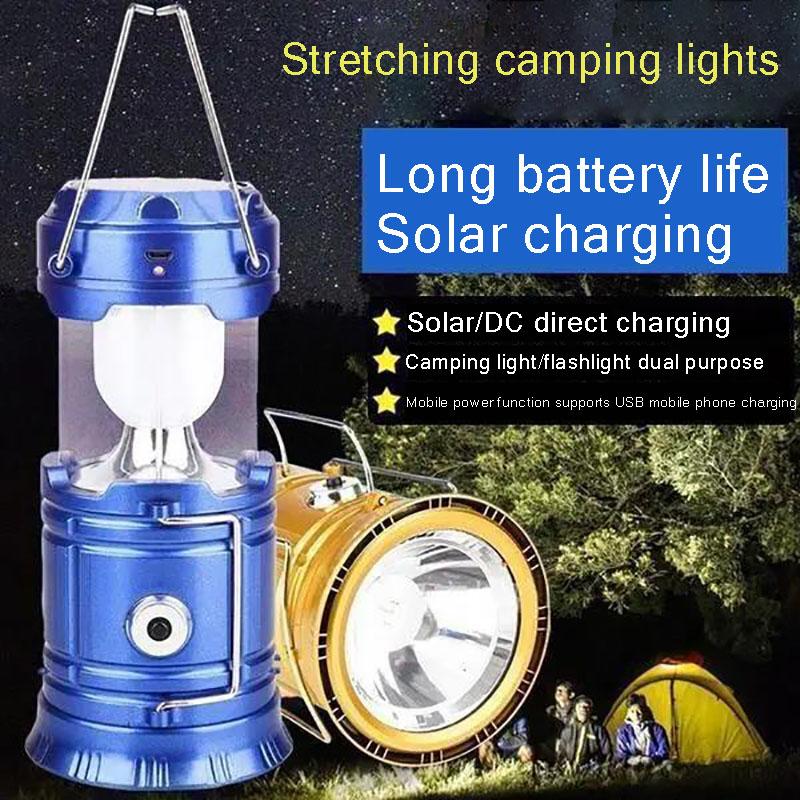 4 In 1 Rechargeable Solar LED Light Camping Light Portable Outdoor Survival Tent Light Retractable Hand Light Searchlight (Can Charge The Phone)