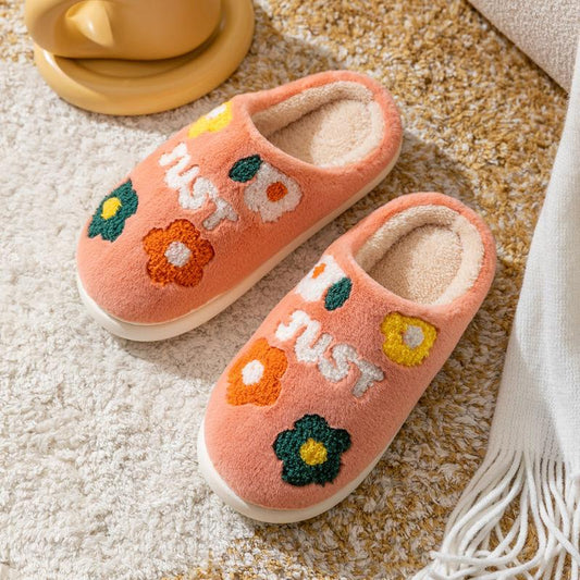 Autumn and Winter Pure Cotton Slippers  Flower Pattern  Indoor Non-slip Soft-soled Shoes Warm Simple Plush Cotton Shoes