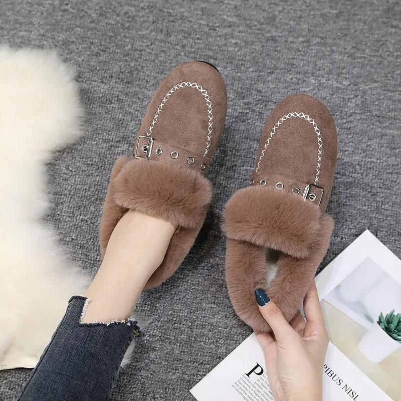 Plus Velvet Warm Snow Plush Shoes Women's Non-slip Flat Cotton Shoes All-match Peas Shoes Pedal Lazy Shoes Comfortable and Soft