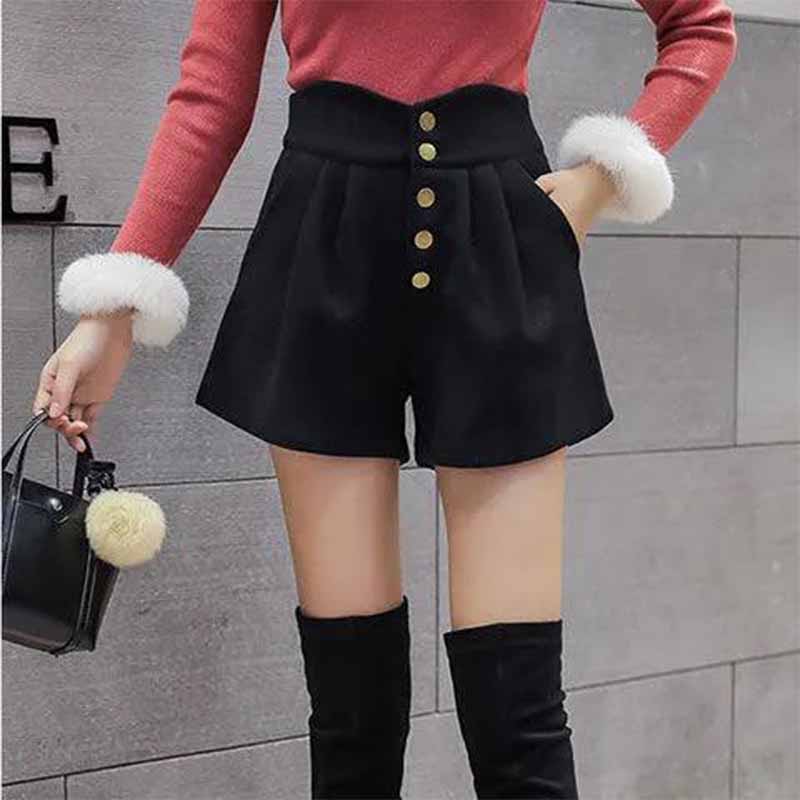 Woolen Shorts Women's Autumn and Winter Models High Waist A-line Wide-leg Loose Korean Casual Bottoming Boots Pants Outer Wear