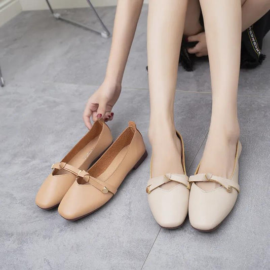 Thick-heeled Mid-heeled Soft Leather Ladies Retro British Style Leather Shoes for Work Can Wear Shallow Mouth Simple Ladies Leather Shoes