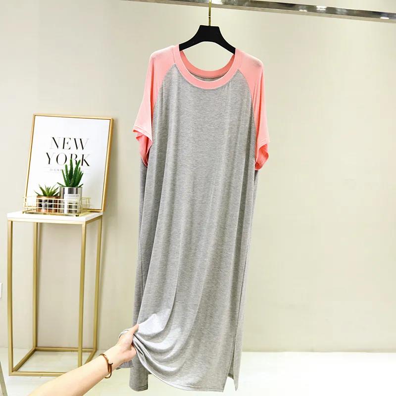 Summer Women's Modal Dress Round Neck Loose Large Size Nightdress Thin Dress Short Sleeve Long Dress