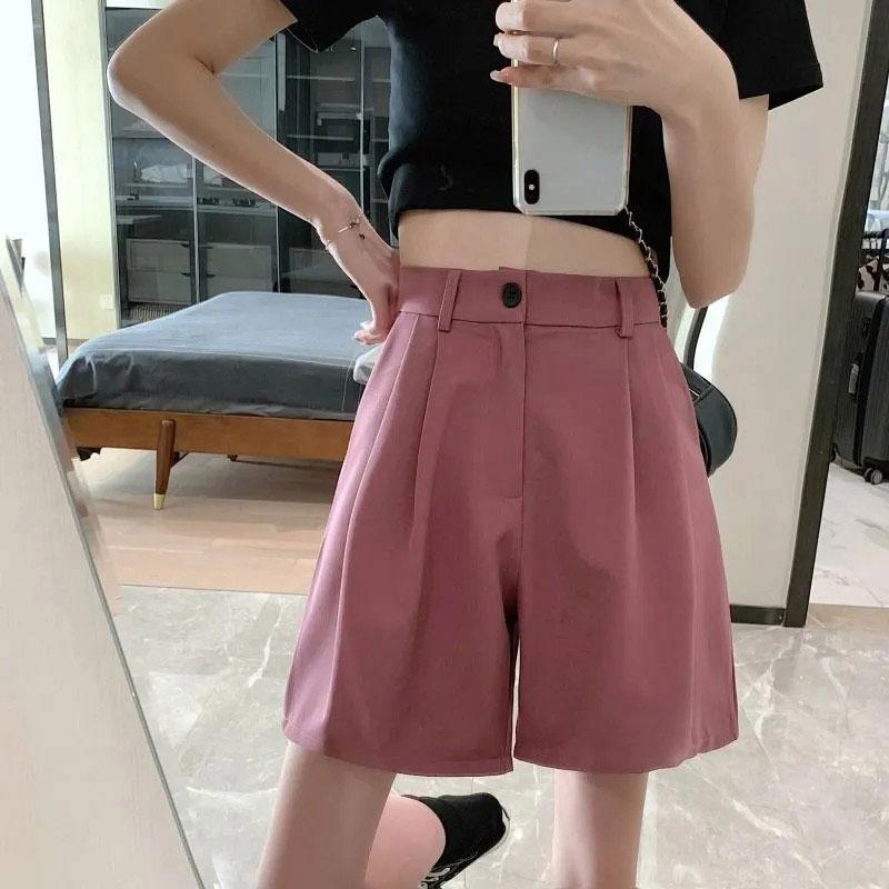 Women's Summer Straight Shorts Korean Version Drape Loose and Thin Casual High Waist Suit Wide Leg Pants Student Wide Leg Pants Elastic Waist Shorts