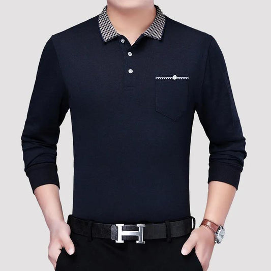 Autumn Long-sleeved POLO Shirt Middle-aged Men's Lapel Business Shirt Thin Dad Outfit