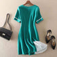 Summer Women's Dress Temperament Stitching Slim Thin Meaty A-line Dress Short-sleeved Dress