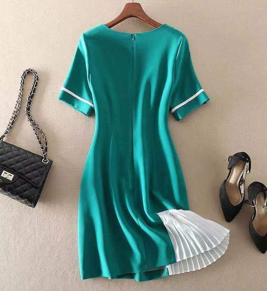 Summer Women's Dress Temperament Stitching Slim Thin Meaty A-line Dress Short-sleeved Dress