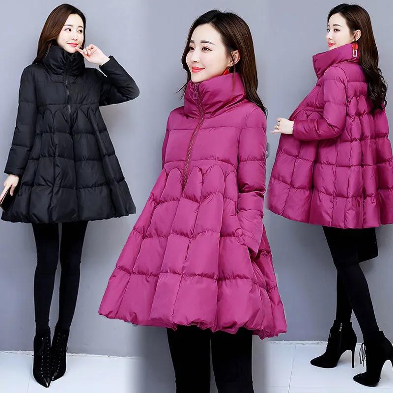 Large Size Cotton-padded Jacket Women's Cloak Cotton-padded Jacket A-line Temperament Korean Version of The Wild Thick Padded Jacket Mid-length