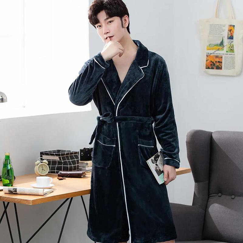 Suit Collar Men Pajamas Winter Thickening To Keep Warm Home Clothes Absorbent Robe Coat Bathrobe Long