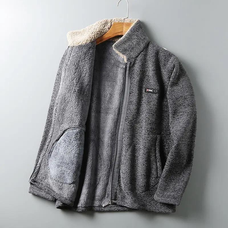 Winter Men's Autumn and Winter Knit Sweater Plus Velvet Thick Lamb Wool Casual Fashion Cardigan Jacket